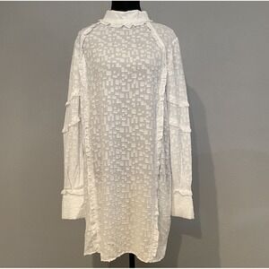 NWT IRO‎ White Textured Ruffle Tunic Dress Size 40 Lightweight Slightly Sheer